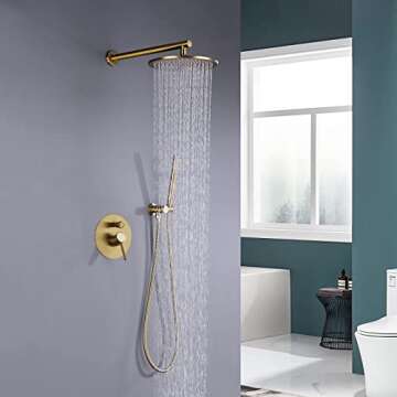 TRUSTMI 12 Inch Round Bathroom Luxury Rain Mixer Combo Set - Brushed Gold