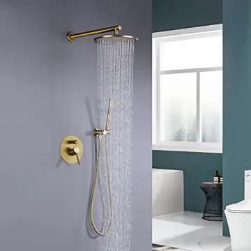 TRUSTMI 12 Inch Round Bathroom Luxury Rain Mixer Combo Set - Brushed Gold
