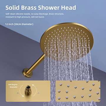 Luxury Gold Rain Shower Head System - TRUSTMI 12 Inch Combo Set
