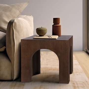 Meridian Furniture 273Brown-E Arch Collection Art Deco End Table with Solid Oak Wood, Brown Walnut F...