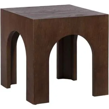Meridian Furniture 273Brown-E Arch Collection Art Deco End Table with Solid Oak Wood, Brown Walnut Finish, 20" W x 20" D x 20" H, Brown