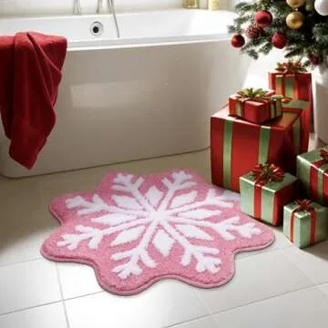 TRUEDAYS Pink Christmas Decor Snowflake Bathroom Rug