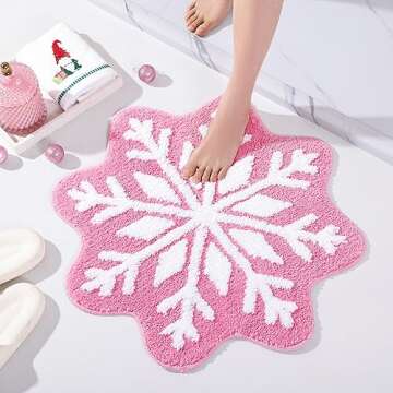 TRUEDAYS Pink Christmas Decor Snowflake Bathroom Rug