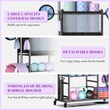 Mythinglogic Dumbbell Rack for Home Gym, Weight Rack for Dumbbells Hold up to 420 Pounds, Multifunctional Yoga Mat Holder for Barbell plates and Kettlebells, Home Gym Storage Rack with Casters