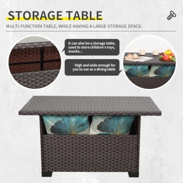 Lviden 9 Pieces Wicker Patio Furniture Set Outdoor PE Rattan Sectional Conversation Sofa Set with Grey Cushions and Storage Table