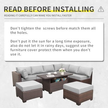 Lviden 9 Pieces Wicker Patio Furniture Set Outdoor PE Rattan Sectional Conversation Sofa Set with Grey Cushions and Storage Table