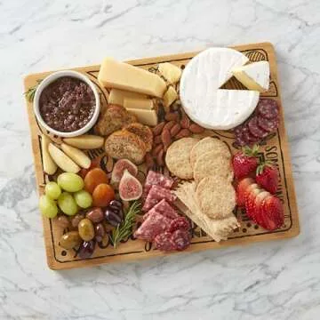 Sabatier Reversible Bamboo Charcuterie Board with Recessed Handles, Decorative Kitchen Cutting Board for Entertaining and Meal Prep, Cheese Board with Serving Guide (11" x14")