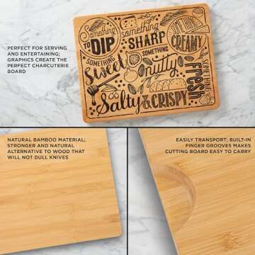 Sabatier Reversible Bamboo Charcuterie Board with Recessed Handles, Decorative Kitchen Cutting Board for Entertaining and Meal Prep, Cheese Board with Serving Guide (11" x14")