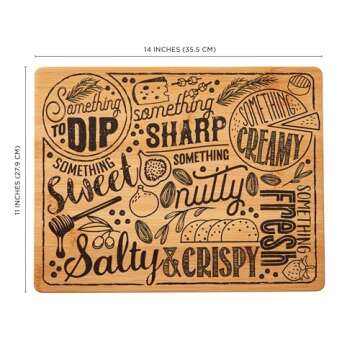 Sabatier Reversible Bamboo Charcuterie Board with Recessed Handles, Decorative Kitchen Cutting Board for Entertaining and Meal Prep, Cheese Board with Serving Guide (11" x14")