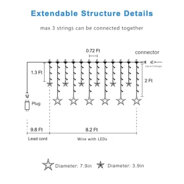 Multicolor Star Curtain Lights with Remote Control