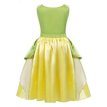 COTRIO Green Fairy Tale Fancy Dresses Girls Frog Princess Tiana Dress Toddler Kids Birthday Party Ha...