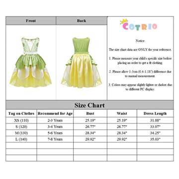 COTRIO Green Fairy Tale Fancy Dresses Girls Frog Princess Tiana Dress Toddler Kids Birthday Party Halloween Costume Outfits with Accessories Role Play Clothes Size 6 (5-6 Years, Green)