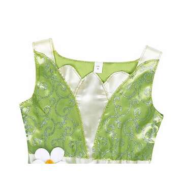 COTRIO Green Fairy Tale Fancy Dresses Girls Frog Princess Tiana Dress Toddler Kids Birthday Party Halloween Costume Outfits with Accessories Role Play Clothes Size 6 (5-6 Years, Green)