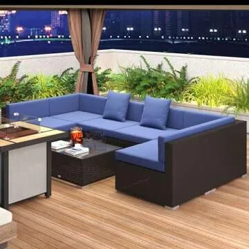 Outsunny 7-Piece Patio Furniture Sets Outdoor Wicker Conversation Sets All Weather PE Rattan Section...