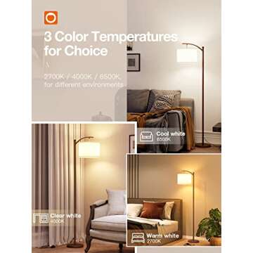 addlon Floor Lamp for Living Room with 3 Color Temperatures, Standing lamp with Linen lampshade for ...