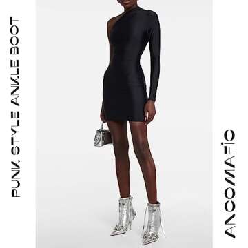 Ancomafio Ankle Boots for Women Stiletto Heel Punk Boots Studded Boots Pointed Toe Rivets Tassel Boot Sexy High Heel Zipper