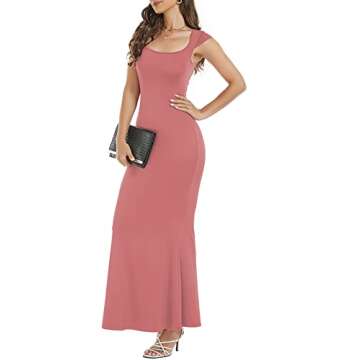 Mokayee Summer Maxi Dresses for Womens 2025 Pink Wedding Guest Sexy Bodycon Skim Dupes Birthday Lounge Tight Elegant Fishtail Long Dress L