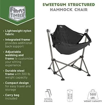 TIMBER RIDGE Portable Hammock Camping Chair, Padded Folding Swing Hammock Chair with Stand, Heavy Du...