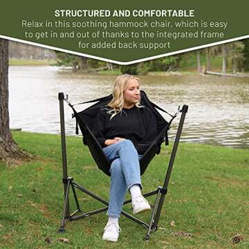 TIMBER RIDGE Portable Hammock Camping Chair, Padded Folding Swing Hammock Chair with Stand, Heavy Duty Hammock Camp Chair with Carry Bag for Outdoor Beach Patio, Supports 300lbs, Black