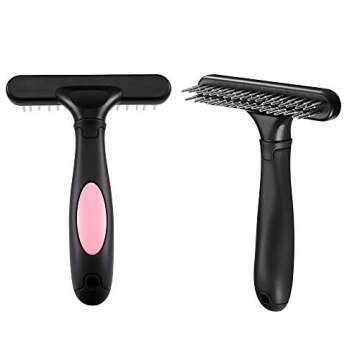 Pet Grooming Rake - Double Row Pins Shedding and Dematting Undercoat Rake Comb for Dogs and Cats - S...