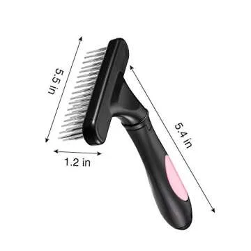 Pet Grooming Rake - Double Row Pins Shedding and Dematting Undercoat Rake Comb for Dogs and Cats - Safe Grooming & Deshedding Brush - Comb Out Mats & Tangles Easily