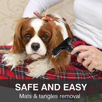 Pet Grooming Rake - Double Row Pins Shedding and Dematting Undercoat Rake Comb for Dogs and Cats - Safe Grooming & Deshedding Brush - Comb Out Mats & Tangles Easily