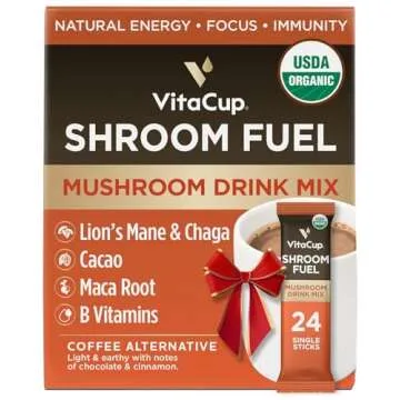 VitaCup Shroom Fuel, Mushroom Coffee Alternative Packets 24ct, w/Cacao, Cinnamon, Chaga, Lions Mane, & Maca + Hydration Coffee Packets 18ct, Coffee That Hydrates You w/Electrolytes, Coconut Water, P