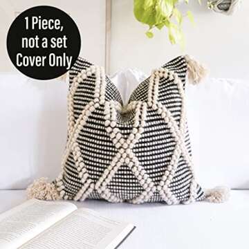 Boho Woven Pillow Cover with Tassels - 18x18 inch Throw Cushion