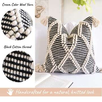 Boho Woven Pillow Cover with Tassels - 18x18 inch Throw Cushion