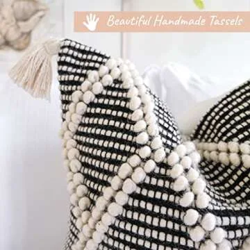 Boho Woven Pillow Cover with Tassels - 18x18 inch Throw Cushion