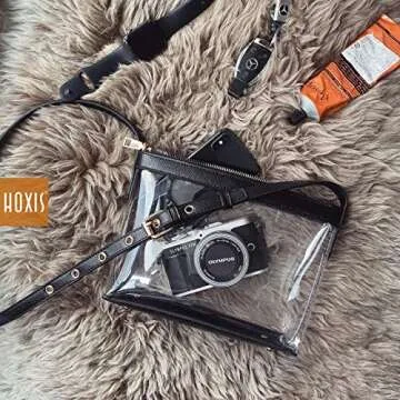 Clear Zipper Cross Body Bag with Vegan Leather Trim (Black) Small