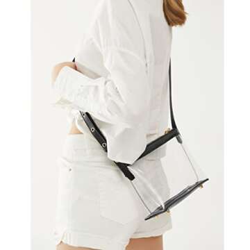 Clear Zipper Cross Body Bag with Vegan Leather Trim (Black) Small