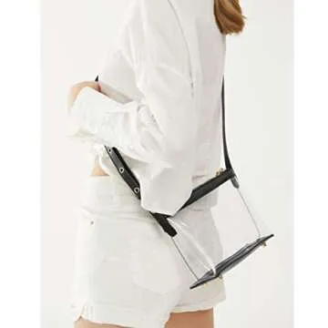 Clear Zipper Cross Body Bag with Vegan Leather Trim (Black) Small