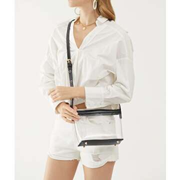 Clear Zipper Cross Body Bag with Vegan Leather Trim (Black) Small