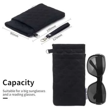 Face Shadow Double Eyeglasses Pouch Large Squeeze Top Microfiber Soft Glasses Case For Women With Cleaning Cloth