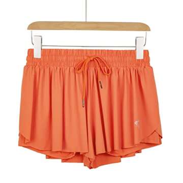 luogongzi 2 in 1 Flowy Womens Shorts for Summer Gym Yoga Athletic Workout Running Biker Spandex Comfy Lounge Sweat Skirt(S, Coral)