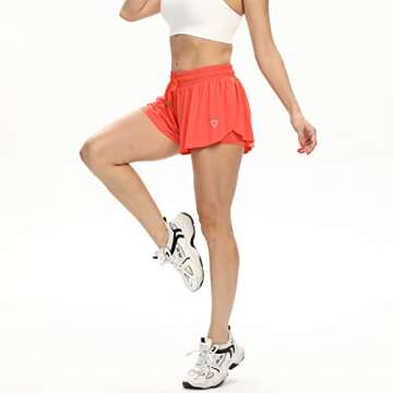 luogongzi 2 in 1 Flowy Womens Shorts for Summer Gym Yoga Athletic Workout Running Biker Spandex Comfy Lounge Sweat Skirt(S, Coral)
