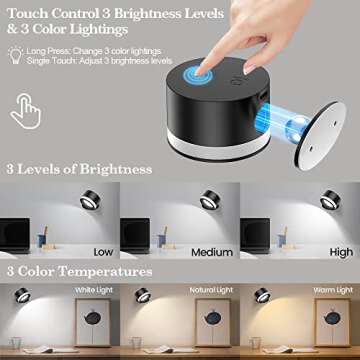 LED Wall Sconce, LED Wall Mounted Reading Lights, Cordless Wall Light with Rechargeable Battery Oper...
