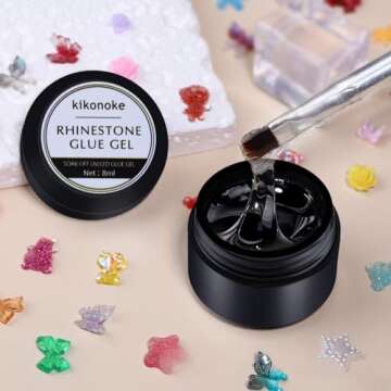 Kikonoke 3D Nail Charms Set 9 Colors Flower Butterfly Bow Rabbit Nail Gems Big Bear and Heart Nail Jewels Pearls for Nail Art, Craft and Decoration with Glue Gel, Tweezer and Brush