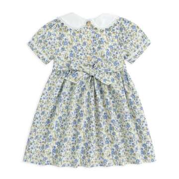 Curipeer Toddler Girl Dress Summer Floral Smocked Dresses for Girls Short Sleeve Playwear Sundress