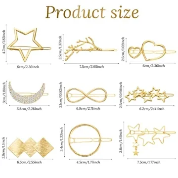 Stylish 12 Pieces Hair Barrettes Gold Clips for Women