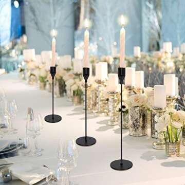 Black Candle Holders Set of 3 for Taper Candles Decorative Candlestick Holders for Wedding, Dinning, Party Fits 3/4 inch Thick Candle&Led Candles (Black Brass Metal Candelabra)