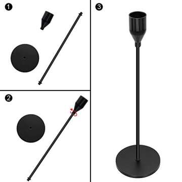 Black Candle Holders Set of 3 for Taper Candles Decorative Candlestick Holders for Wedding, Dinning, Party Fits 3/4 inch Thick Candle&Led Candles (Black Brass Metal Candelabra)