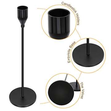 Black Candle Holders Set of 3 for Taper Candles Decorative Candlestick Holders for Wedding, Dinning, Party Fits 3/4 inch Thick Candle&Led Candles (Black Brass Metal Candelabra)