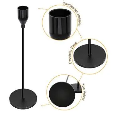 Black Candle Holders Set of 3 for Taper Candles Decorative Candlestick Holders for Wedding, Dinning, Party Fits 3/4 inch Thick Candle&Led Candles (Black Brass Metal Candelabra)