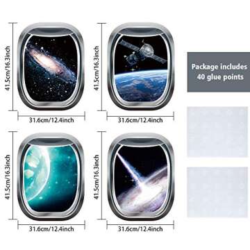 Outus 6 Pieces 3D Space Capsule Window Wall Decal Outer Space Wall Stickers Spacecraft Astronaut Mur...