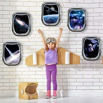 Outus 6 Pieces 3D Space Capsule Window Wall Decal Outer Space Wall Stickers Spacecraft Astronaut Mural Poster for Kids Nursery Bedroom Home Decoration, 11 x 15 Inches