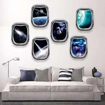 Outus 6 Pieces 3D Space Capsule Window Wall Decal Outer Space Wall Stickers Spacecraft Astronaut Mural Poster for Kids Nursery Bedroom Home Decoration, 11 x 15 Inches