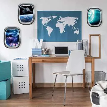 Outus 6 Pieces 3D Space Capsule Window Wall Decal Outer Space Wall Stickers Spacecraft Astronaut Mural Poster for Kids Nursery Bedroom Home Decoration, 11 x 15 Inches