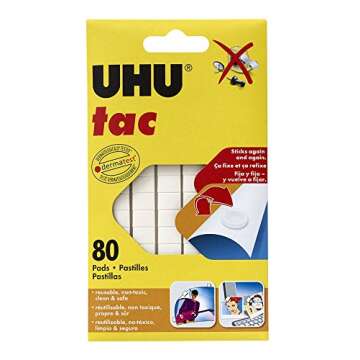 Uhu Tac Removable and Reusable Glue Pads for Fast & Cleanmounting, Non-Toxic, Ideal for Paper and Small Objects, 80 Tac Pads (99683),White (SAU99683)